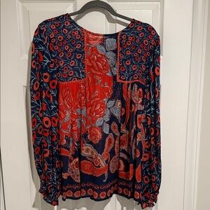 Blank NYC Red and Blue Floral Blouse